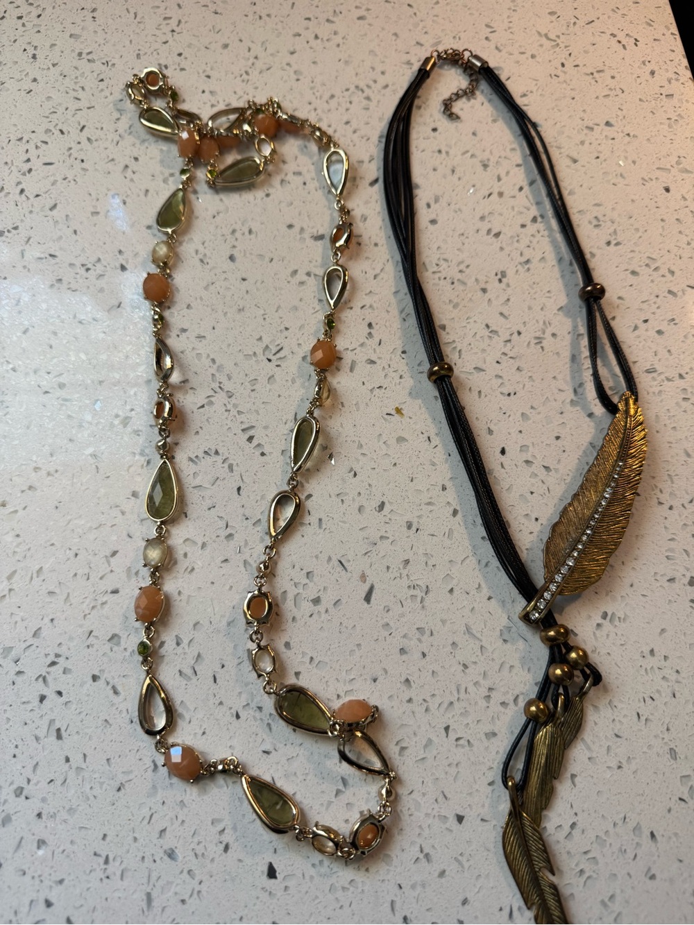 Gold-Tone Teardrop & Peach Bead Necklace - Unbranded